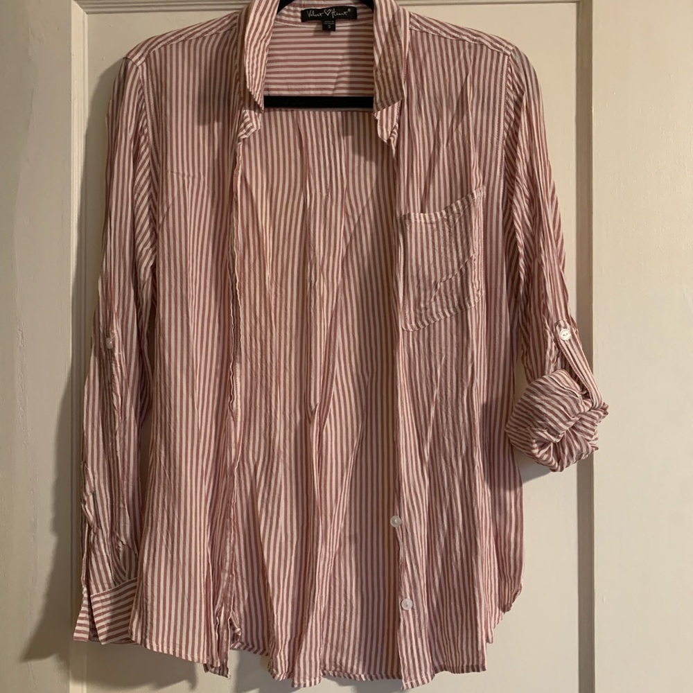 Pink and white thin button down